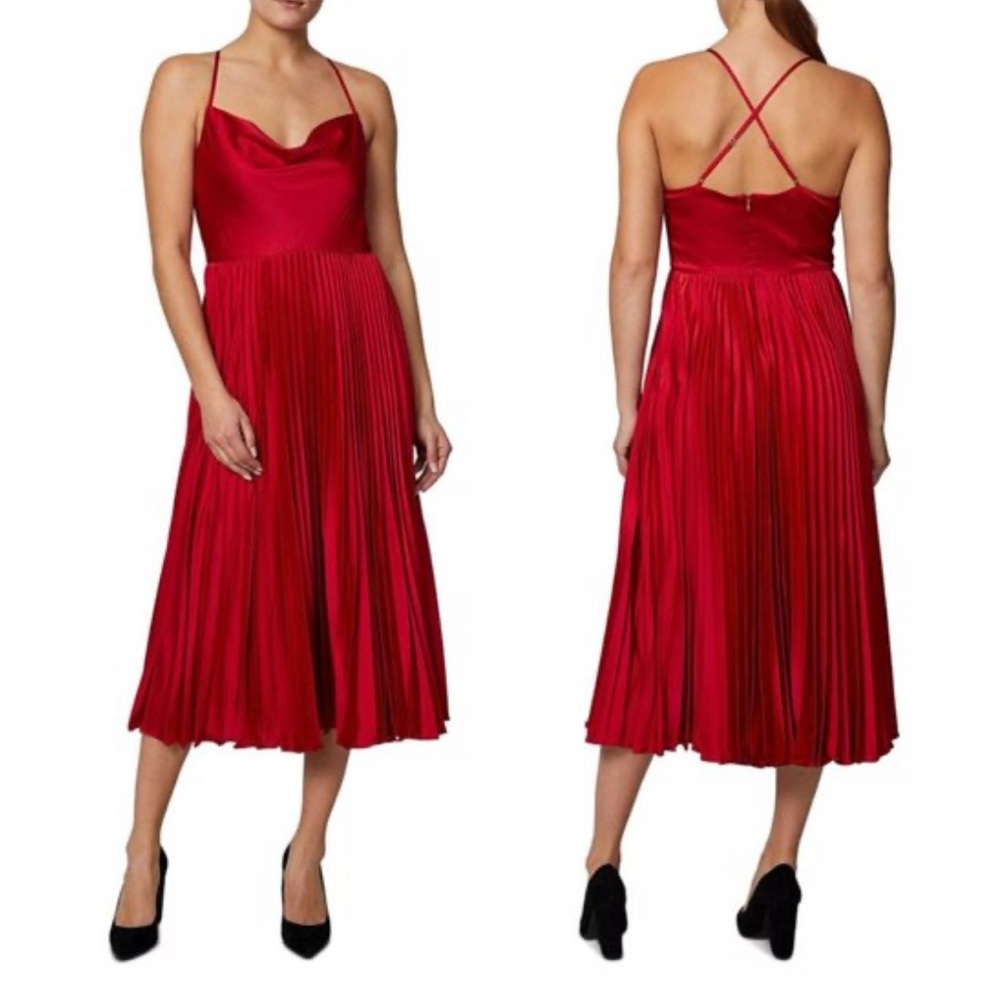 Red Pleated Midi Dress